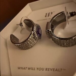 Elegant Silver and Purple Crystal Hoop Earrings